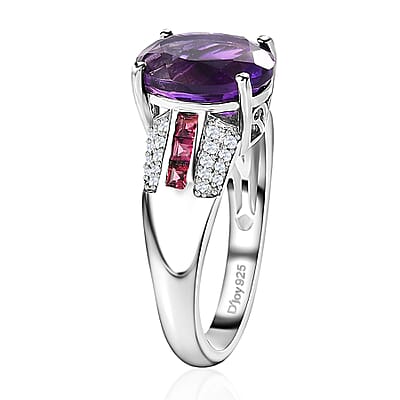 D'Joy AAA Moroccan Amethyst and Multi Gemstone 6.15 ctw Ring in Platinum Over Sterling Silver (Size 10.0)