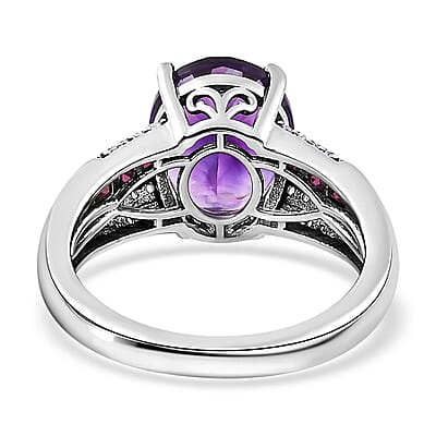 D'Joy AAA Moroccan Amethyst and Multi Gemstone 6.15 ctw Ring in Platinum Over Sterling Silver (Size 10.0)