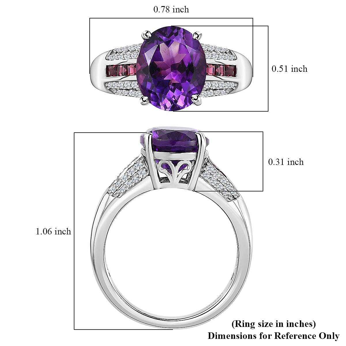 D'Joy AAA Moroccan Amethyst and Multi Gemstone 6.15 ctw Ring in Platinum Over Sterling Silver (Size 10.0)