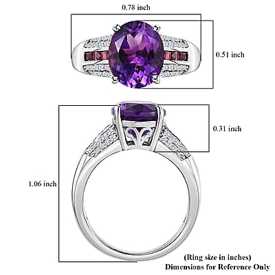 D'Joy AAA Moroccan Amethyst and Multi Gemstone 6.15 ctw Ring in Platinum Over Sterling Silver (Size 10.0)