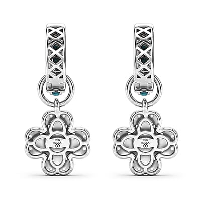 Premium Sleeping Beauty Turquoise and White Zircon 1.25 ctw Earrings in Rhodium Over Sterling Silver