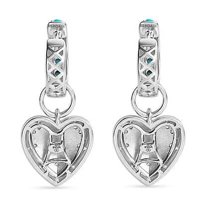 Premium Sleeping Beauty Turquoise and White Zircon 1.35 ctw J Hoop Earrings in Rhodium Over Sterling Silver