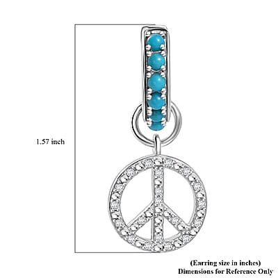 Premium Sleeping Beauty Turquoise and White Zircon 1.25 ctw J Hoop Earrings in Rhodium Over Sterling Silver