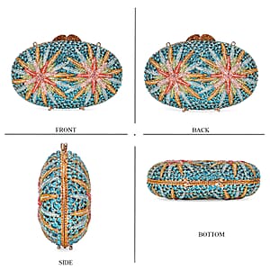 Crystellia Designer Premium Austrian Crystal, North Star Crystal Clutch with Golden Faux Leather Lining, Short Snake Chain