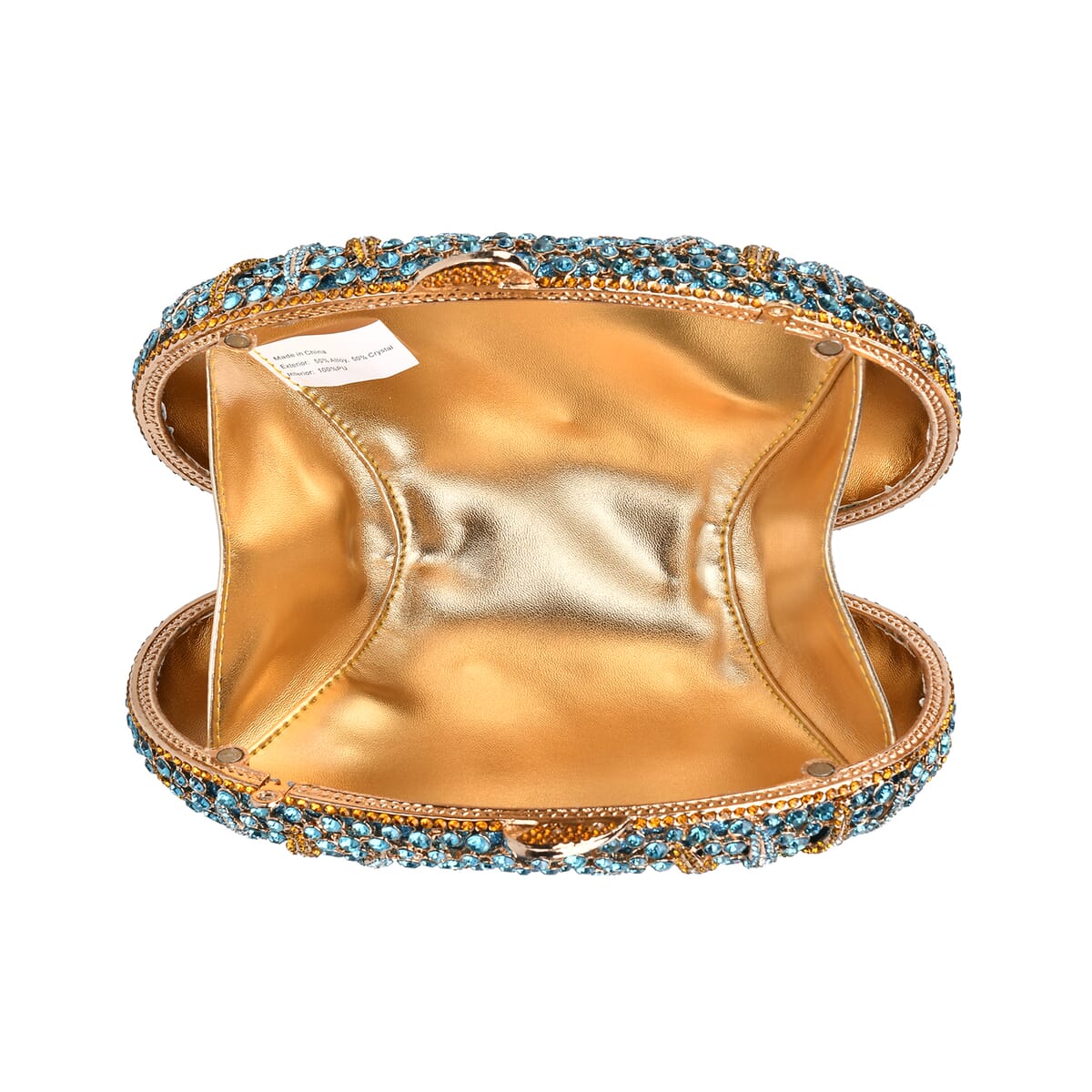 Crystellia Designer Premium Austrian Crystal, North Star Crystal Clutch with Golden Faux Leather Lining, Short Snake Chain image number 4