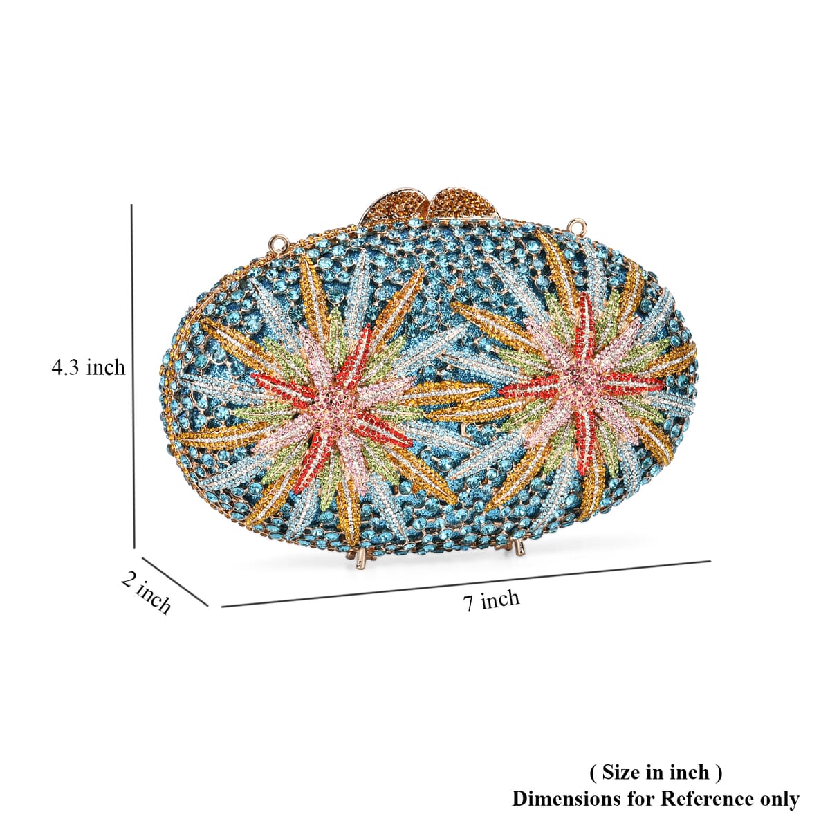 Crystellia Designer Premium Austrian Crystal, North Star Crystal Clutch with Golden Faux Leather Lining, Short Snake Chain image number 5