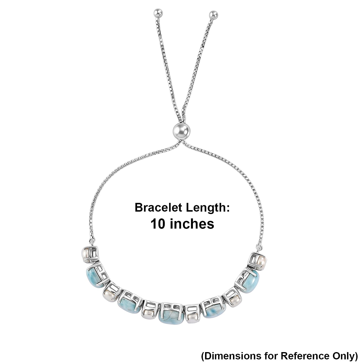 Larimar 5.50 ctw and Freshwater Pearl Bracelet in Rhodium Over Sterling Silver (10.00 In)