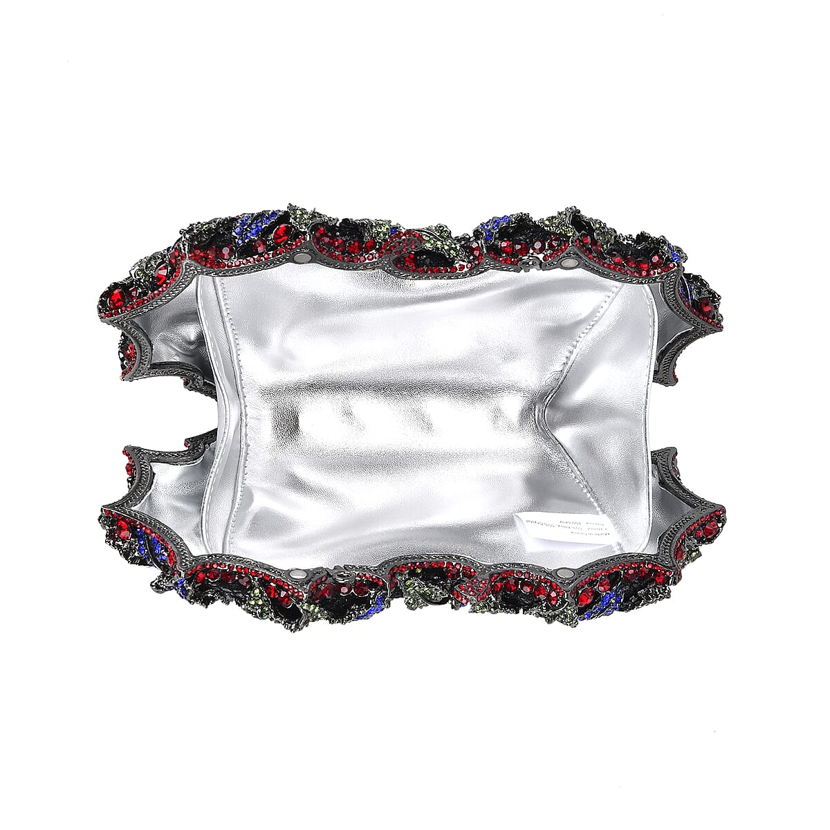 Crystellia Designer Premium Austrian Crystal, Red Rose Crystal Clutch with Silver Faux Leather Lining, Short Snake Chain image number 4
