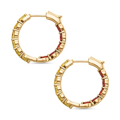 Premium Yellow and Red Sapphire 2.45 ctw J Hoop Earrings in 18K Vermeil Yellow Gold Over Sterling Silver