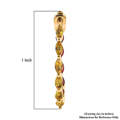 Premium Yellow and Red Sapphire 2.45 ctw J Hoop Earrings in 18K Vermeil Yellow Gold Over Sterling Silver