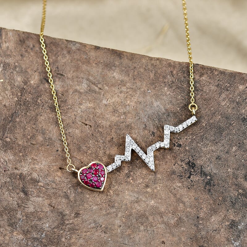 Premium Ruby and White Zircon 0.70 ctw Necklace in 18K Vermeil Yellow Gold Over Sterling Silver 20 Inches