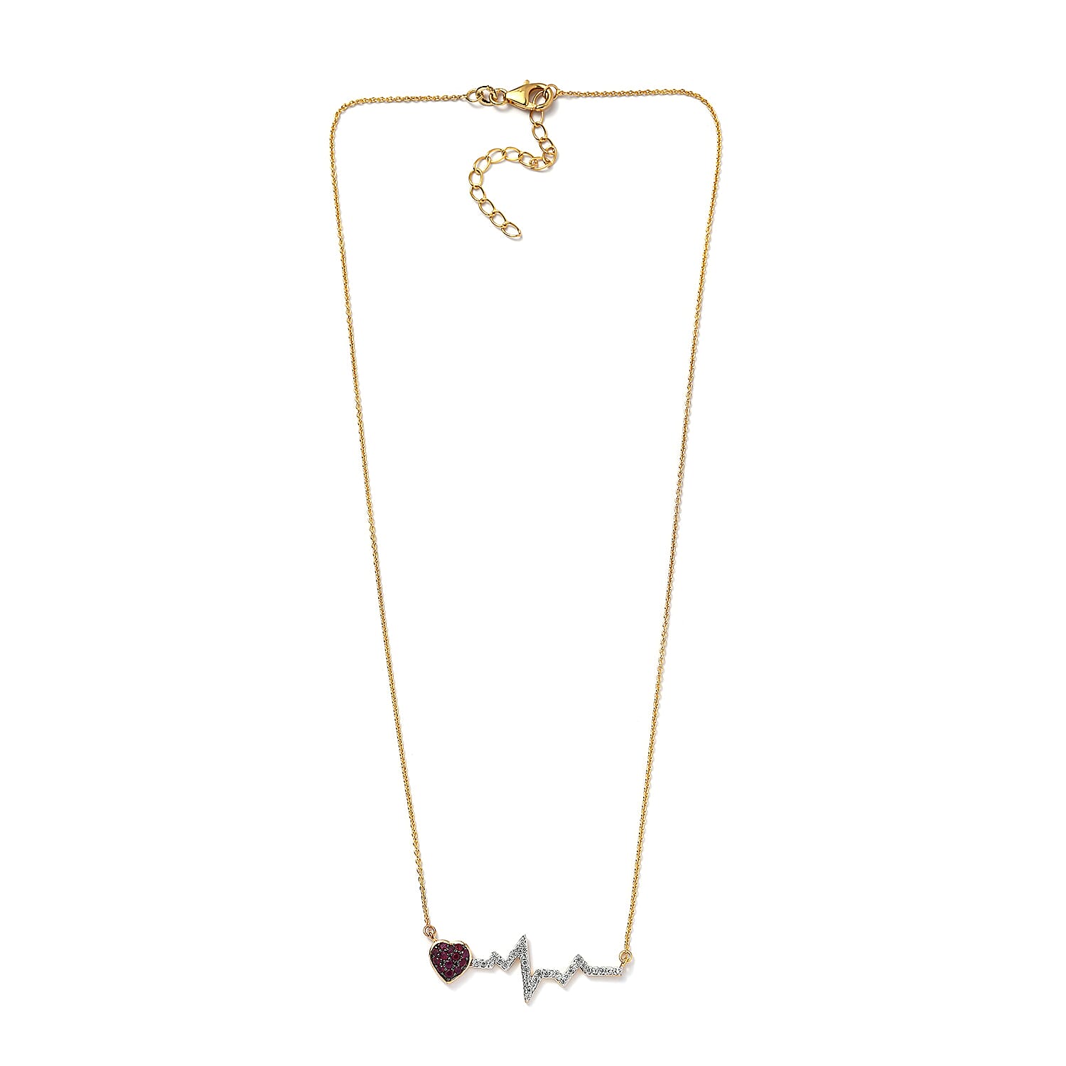 Premium Ruby and White Zircon 0.70 ctw Necklace in 18K Vermeil Yellow Gold Over Sterling Silver 20 Inches