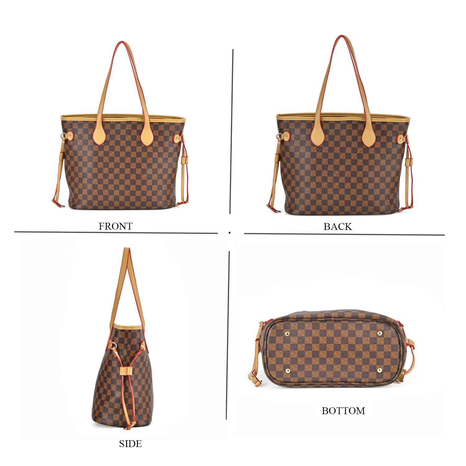 Buy Coffee with Checker Print Faux Leather Tote Bag with Buy Coffee with Checker Print Faux Leather Tote Bag with