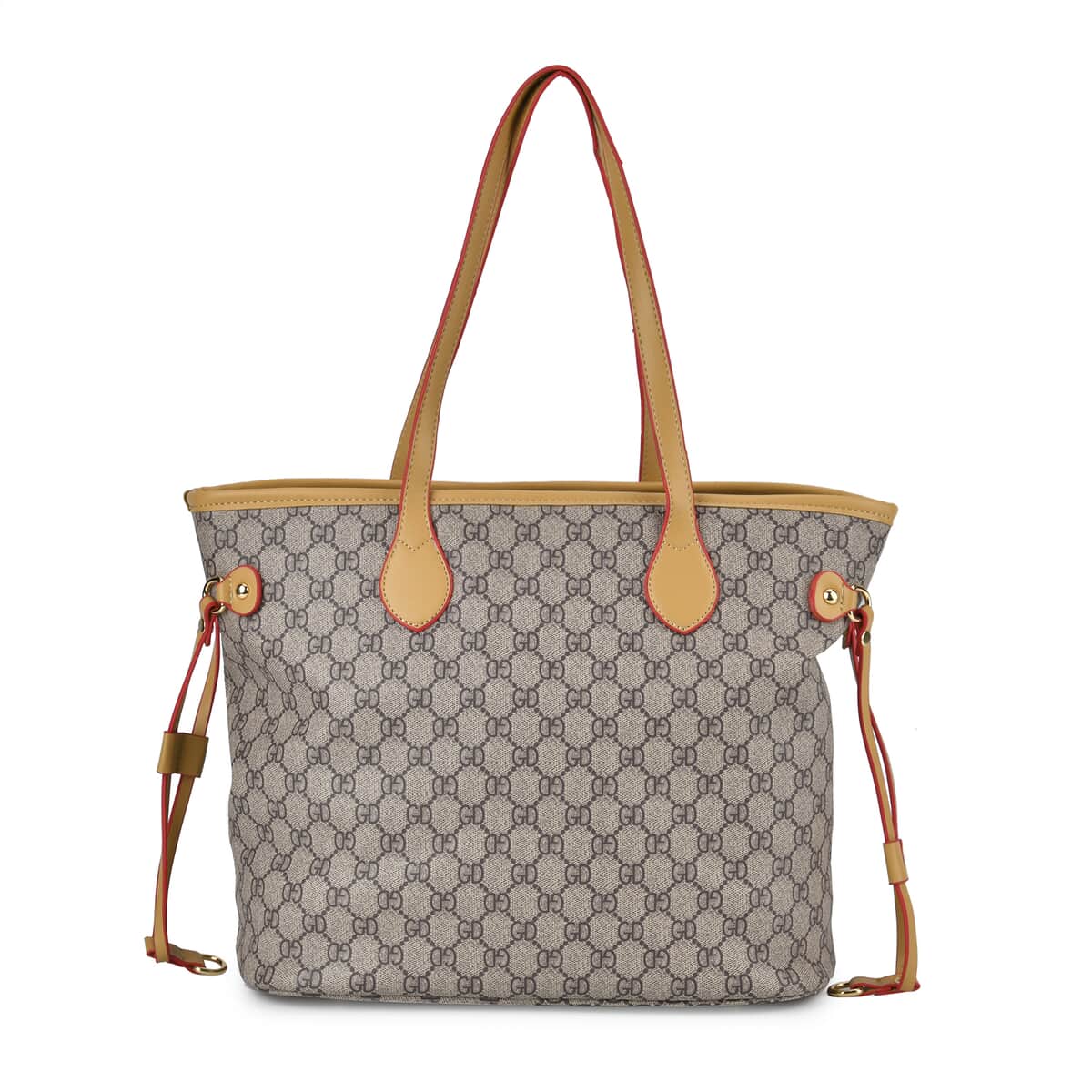 Gray with GD Print Faux Leather Tote Bag with Apricot Handle image number 0