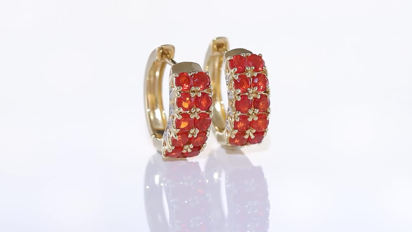 AAAA Crimson Fire Opal and White Zircon 1.70 ctw Hoop Earrings in 18K Vermeil Yellow Gold Over Sterling Silver