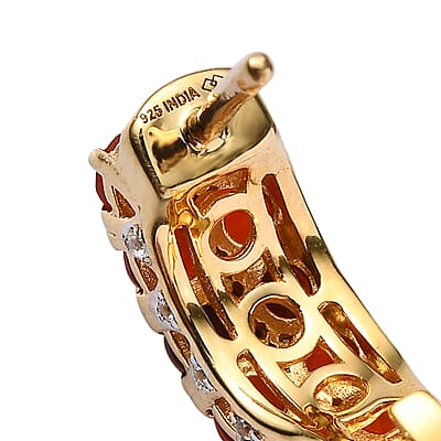AAAA Crimson Fire Opal and White Zircon 1.70 ctw Hoop Earrings in 18K Vermeil Yellow Gold Over Sterling Silver