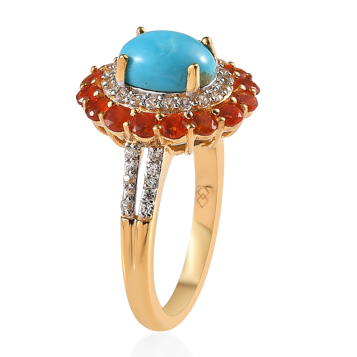 Premium Sleeping Beauty Turquoise and Multi Gemstone 2.00 ctw Ring in 18K Vermeil Yellow Gold Over Sterling Silver (Size 6.0)