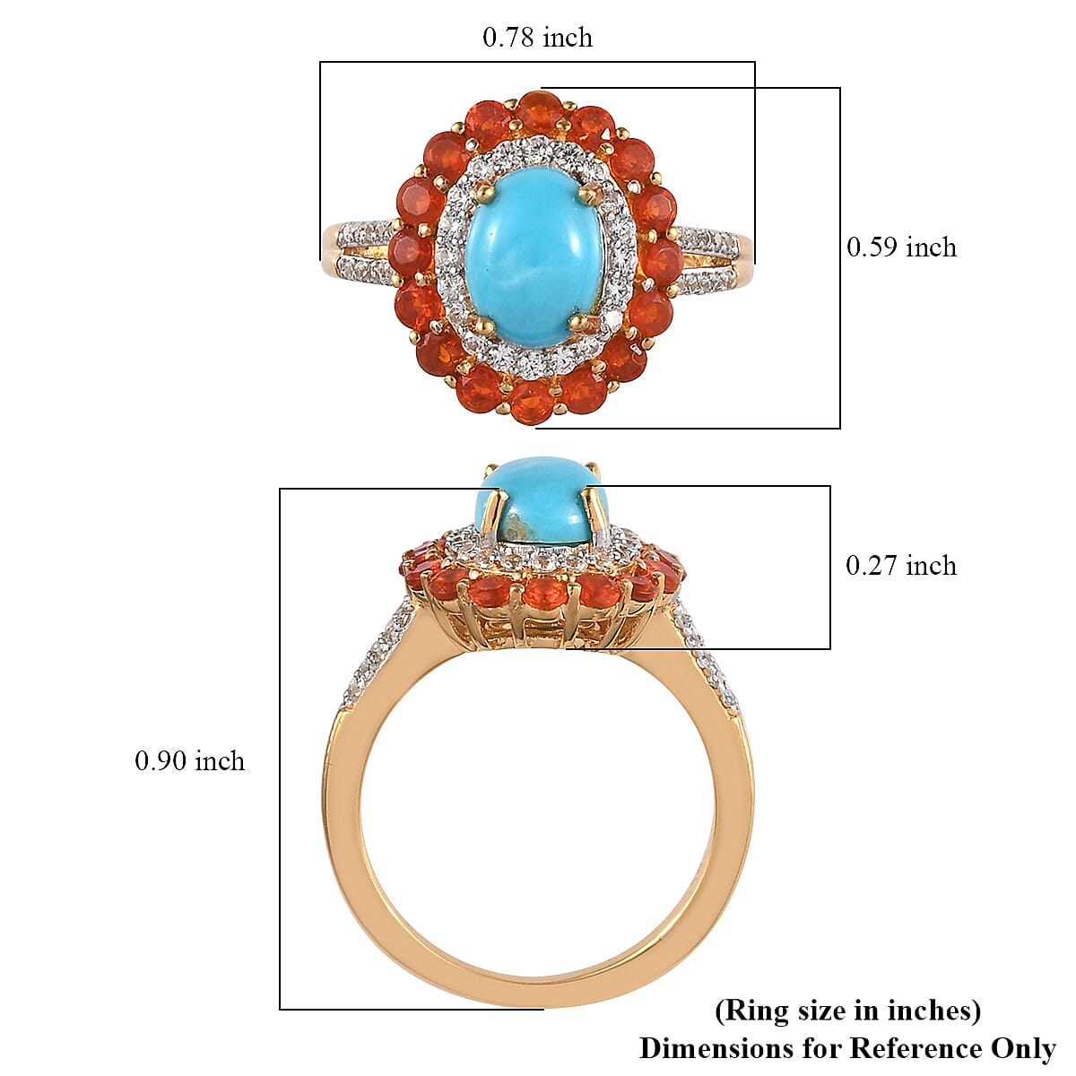 Premium Sleeping Beauty Turquoise and Multi Gemstone 2.00 ctw Ring in 18K Vermeil Yellow Gold Over Sterling Silver (Size 6.0)