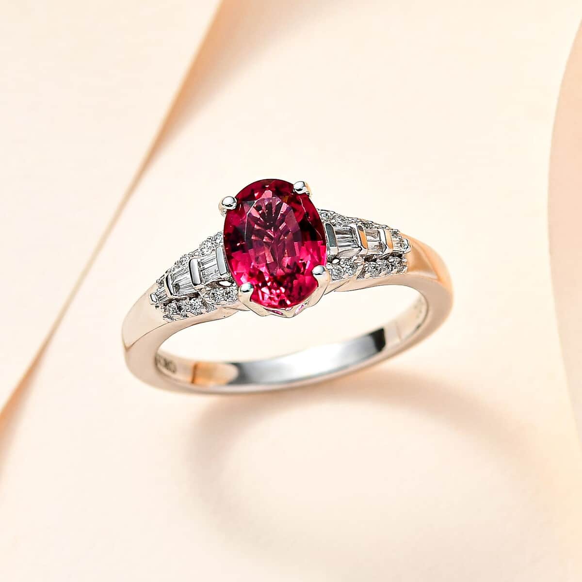 Luxoro 10K White Gold AAA Ouro Fino Rubellite and G-H I2 Diamond Ring (Size 10.0) 1.45 ctw image number 1