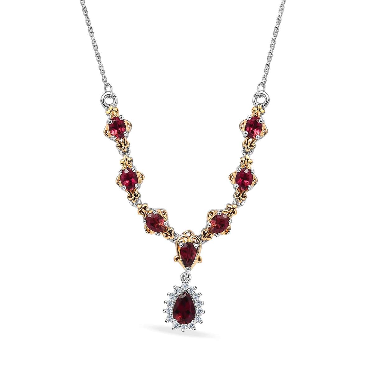 Ouro Fino Rubellite and White Zircon Necklace 18-20 Inches in Vermeil YG and Platinum Over Sterling Silver 1.80 ctw image number 0