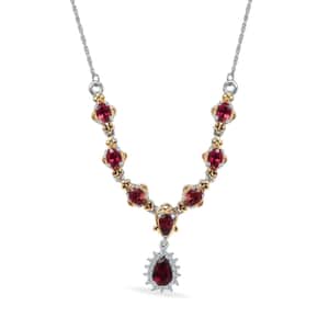 Ouro Fino Rubellite and White Zircon Necklace 18-20 Inches in Vermeil YG and Platinum Over Sterling Silver 1.80 ctw