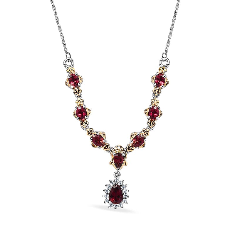 D'Joy Ouro Fino Rubellite and White Zircon Necklace 18-20 Inches in Vermeil YG and Platinum Over Sterling Silver 1.80 ctw
