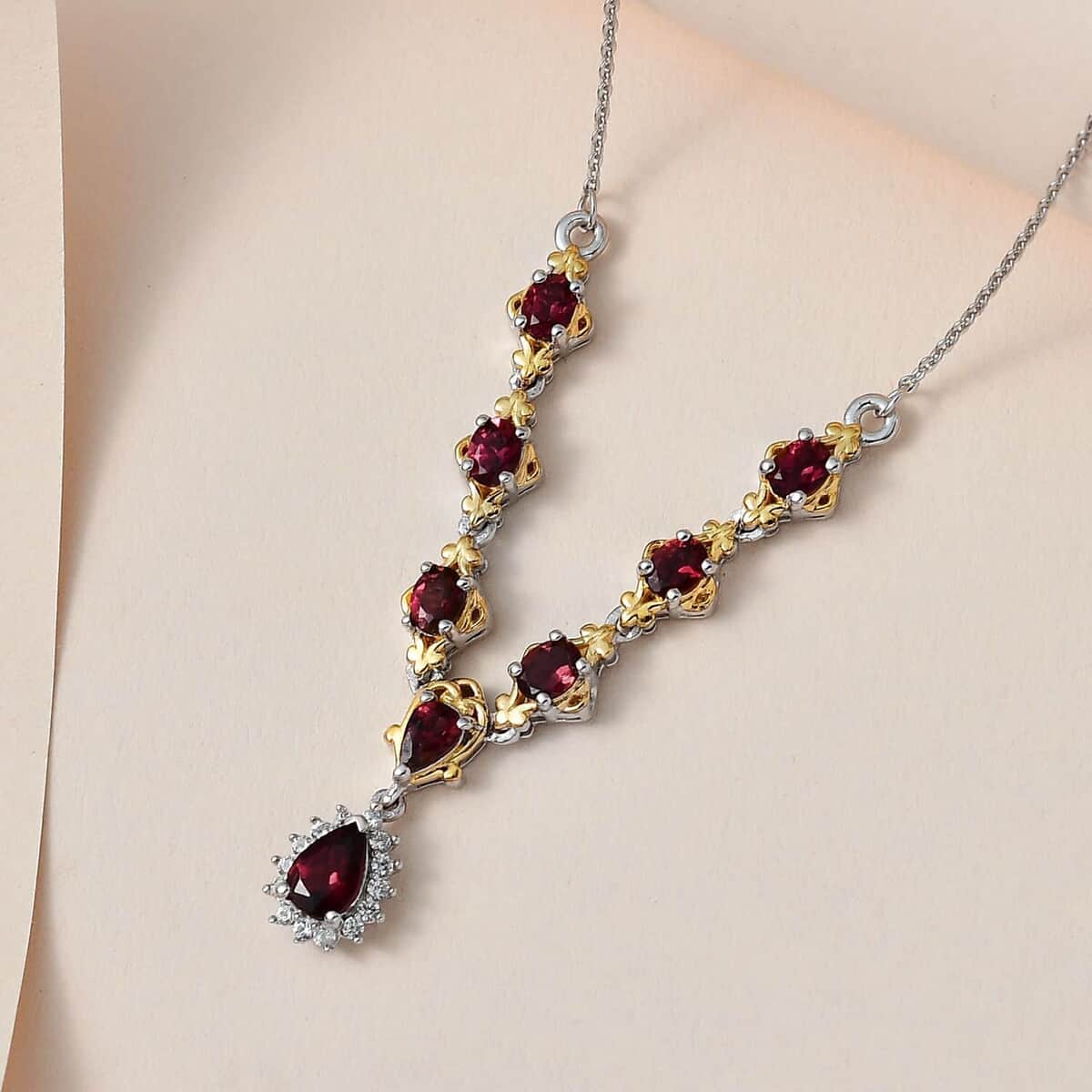 Ouro Fino Rubellite and White Zircon Necklace 18-20 Inches in Vermeil YG and Platinum Over Sterling Silver 1.80 ctw image number 1