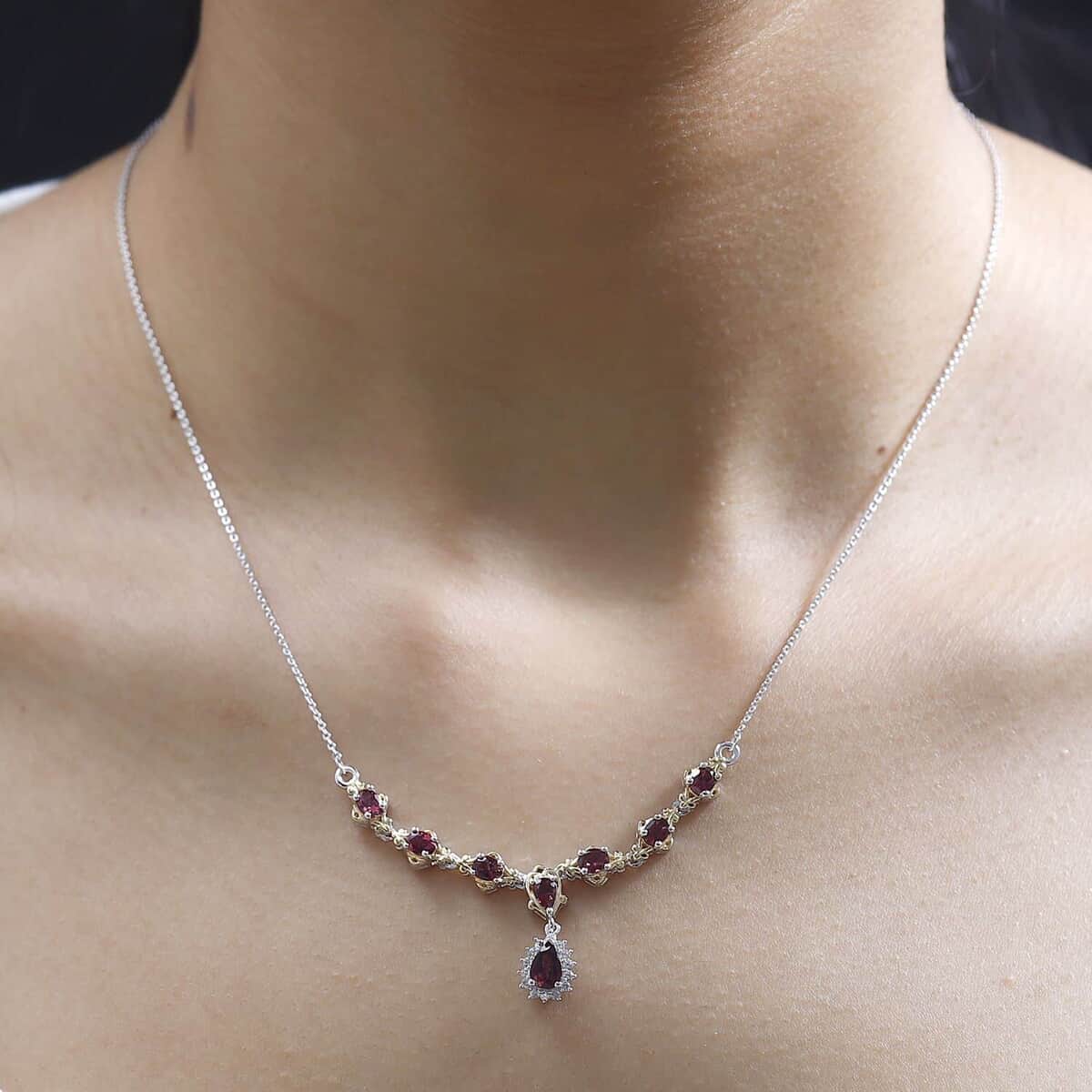 Ouro Fino Rubellite and White Zircon Necklace 18-20 Inches in Vermeil YG and Platinum Over Sterling Silver 1.80 ctw image number 2