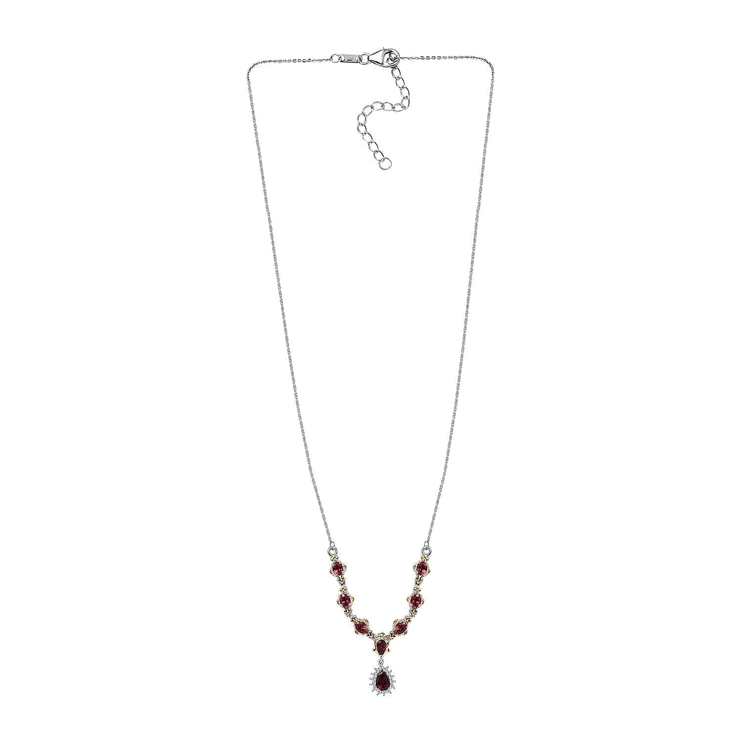 D'Joy Ouro Fino Rubellite and White Zircon Necklace 18-20 Inches in Vermeil YG and Platinum Over Sterling Silver 1.80 ctw