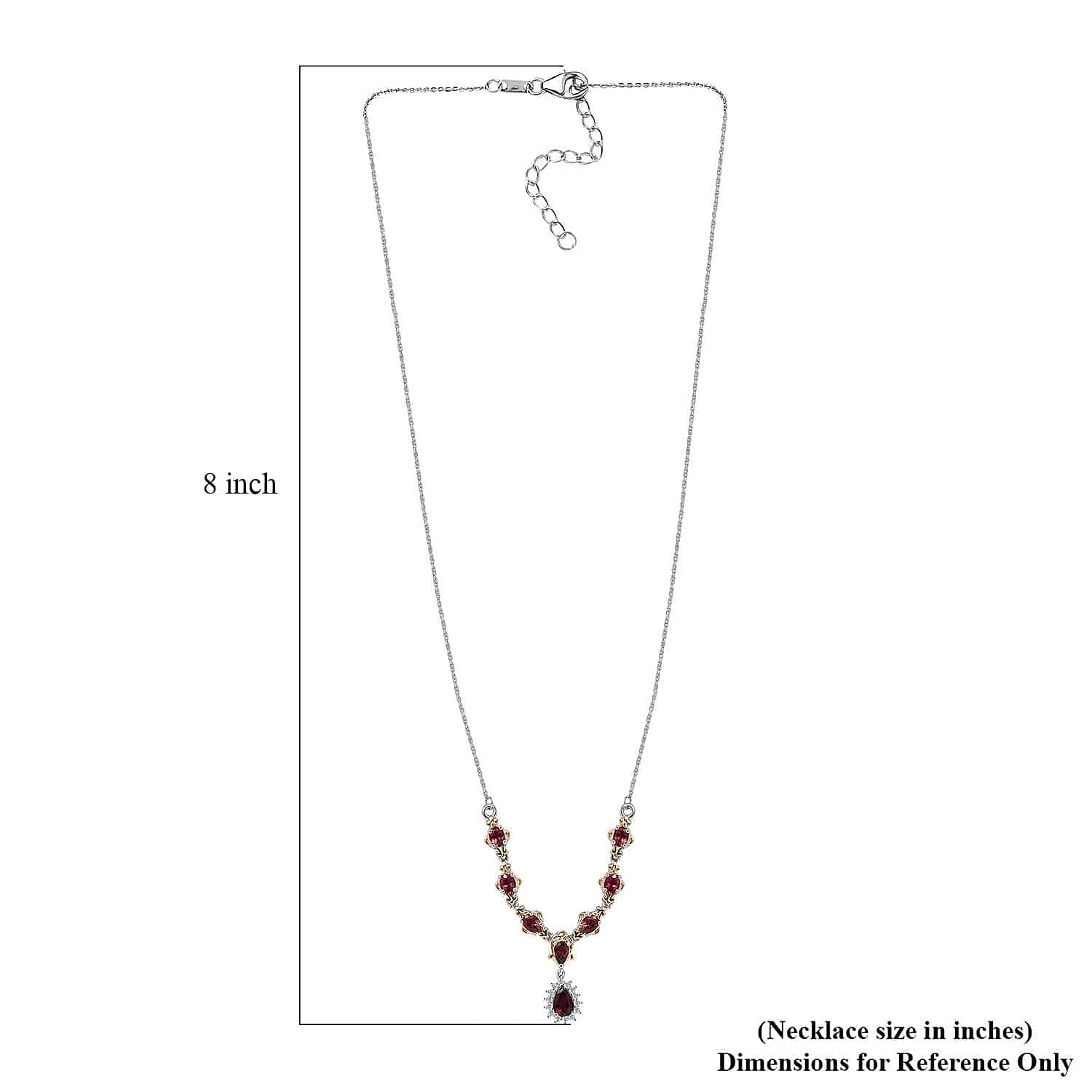 D'Joy Ouro Fino Rubellite and White Zircon Necklace 18-20 Inches in Vermeil YG and Platinum Over Sterling Silver 1.80 ctw