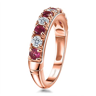 Ouro Fino Rubellite and Moissanite Ring in Vermeil Rose Gold Over Sterling Silver (Size 10.0) 1.00 ctw