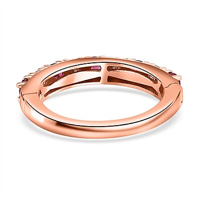 Ouro Fino Rubellite and Moissanite Ring in Vermeil Rose Gold Over Sterling Silver (Size 10.0) 1.00 ctw