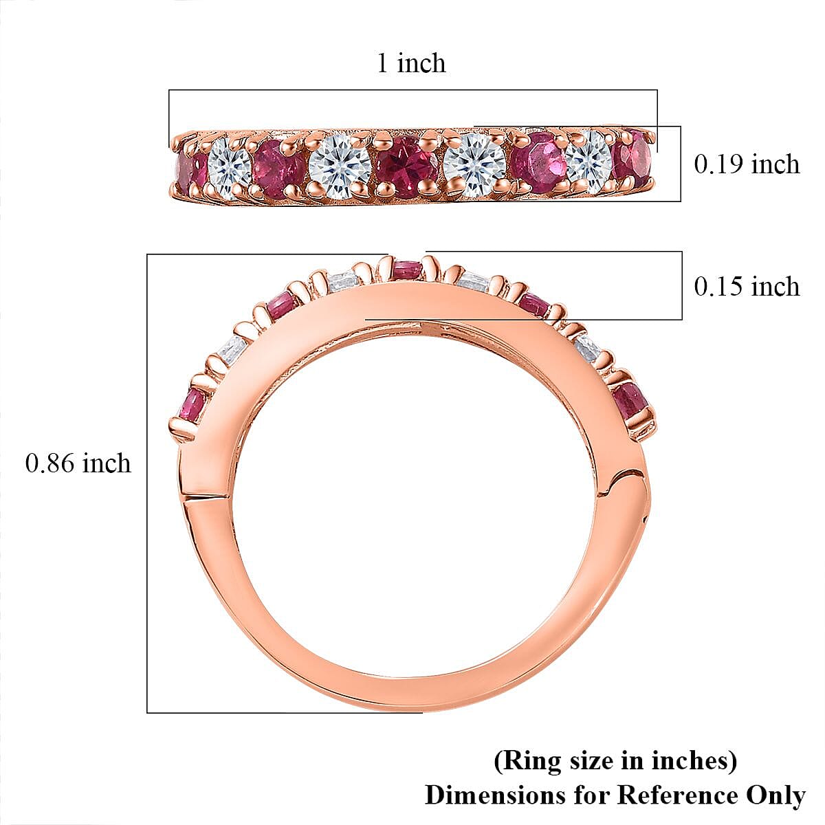 Ouro Fino Rubellite and Moissanite Ring in Vermeil Rose Gold Over Sterling Silver (Size 10.0) 1.00 ctw