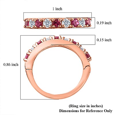 Ouro Fino Rubellite and Moissanite Ring in Vermeil Rose Gold Over Sterling Silver (Size 10.0) 1.00 ctw