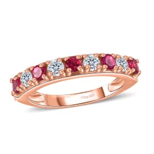 Ouro Fino Rubellite and Moissanite 1.00 ctw Ring in Vermeil Rose Gold Over Sterling Silver (Size 5.0)