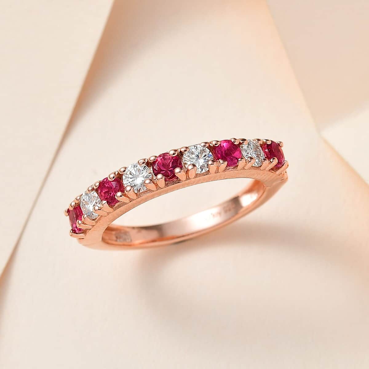 Ouro Fino Rubellite and Moissanite Ring in Vermeil Rose Gold Over Sterling Silver (Size 5.0) 1.00 ctw image number 1