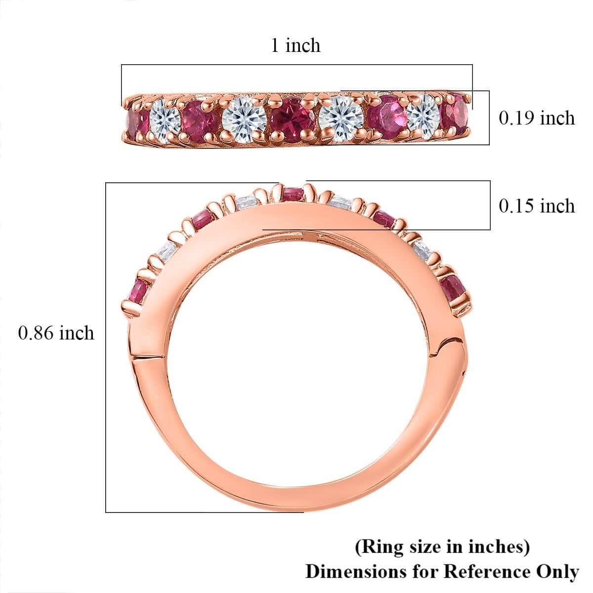 Ouro Fino Rubellite and Moissanite 1.00 ctw Ring in Vermeil Rose Gold Over Sterling Silver (Size 6.0) image number 5