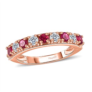 Ouro Fino Rubellite and Moissanite 1.00 ctw Ring in Vermeil Rose Gold Over Sterling Silver (Size 7.0)