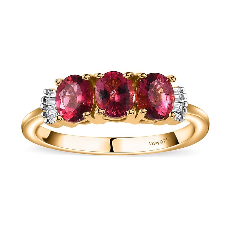 Premium Ouro Fino Rubellite and White Diamond Ring in Vermeil Yellow Gold Over Sterling Silver (Size 6.0) 1.10 ctw