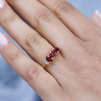 Premium Ouro Fino Rubellite and White Diamond Ring in Vermeil Yellow Gold Over Sterling Silver (Size 6.0) 1.10 ctw