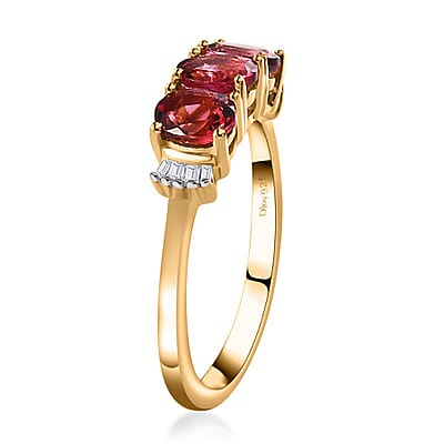 Premium Ouro Fino Rubellite and White Diamond Ring in Vermeil Yellow Gold Over Sterling Silver (Size 6.0) 1.10 ctw