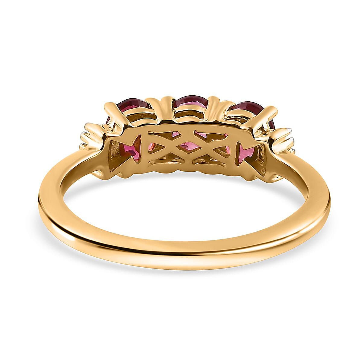 Premium Ouro Fino Rubellite and White Diamond Ring in Vermeil Yellow Gold Over Sterling Silver (Size 6.0) 1.10 ctw