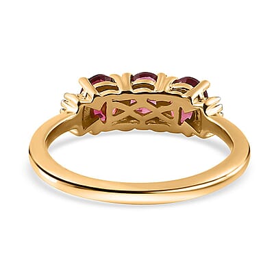 Premium Ouro Fino Rubellite and White Diamond Ring in Vermeil Yellow Gold Over Sterling Silver (Size 6.0) 1.10 ctw
