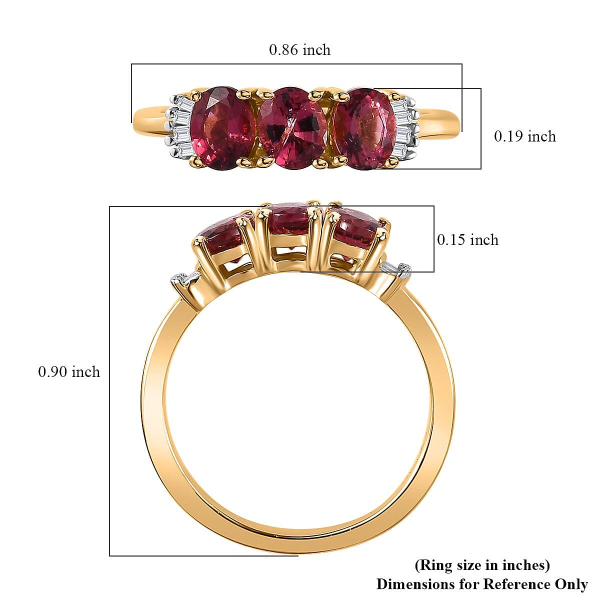 Premium Ouro Fino Rubellite and White Diamond Ring in Vermeil Yellow Gold Over Sterling Silver (Size 6.0) 1.10 ctw