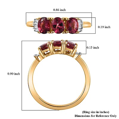 Premium Ouro Fino Rubellite and White Diamond Ring in Vermeil Yellow Gold Over Sterling Silver (Size 6.0) 1.10 ctw