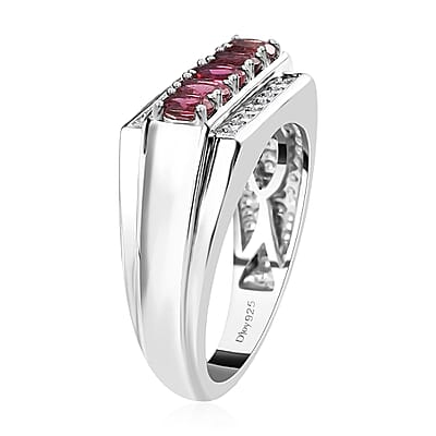 Ouro Fino Rubellite and Moissanite Men's Ring in Platinum Over Sterling Silver (Size 10.0) 1.25 ctw