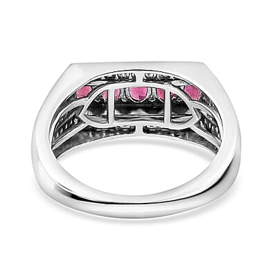 Ouro Fino Rubellite and Moissanite Men's Ring in Platinum Over Sterling Silver (Size 10.0) 1.25 ctw