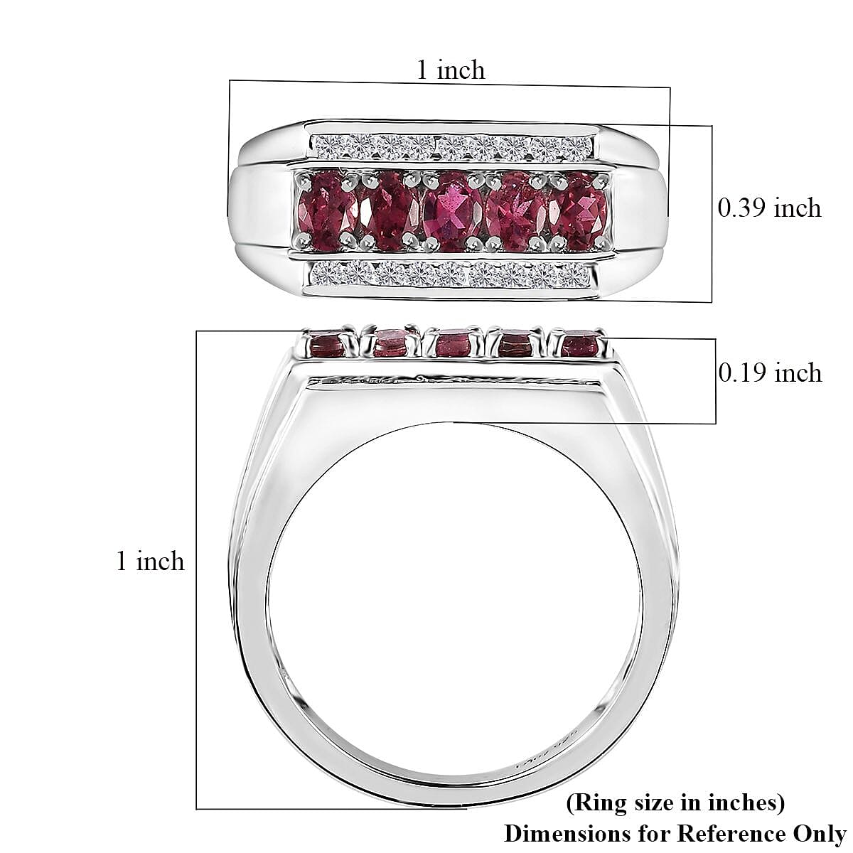 Ouro Fino Rubellite and Moissanite Men's Ring in Platinum Over Sterling Silver (Size 10.0) 1.25 ctw