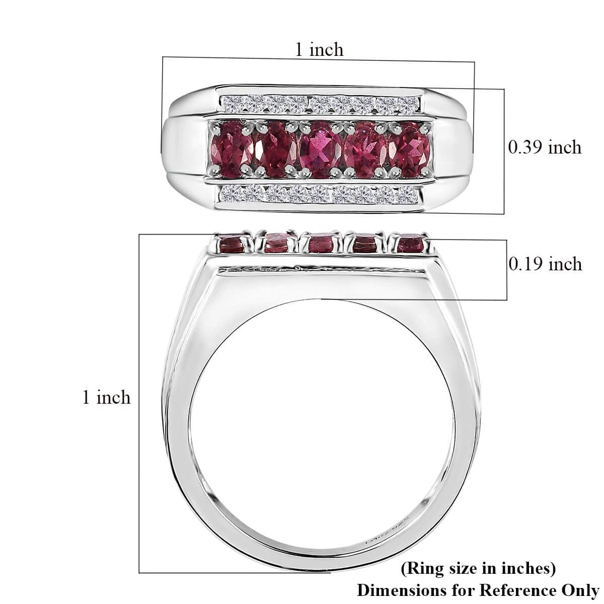 Ouro Fino Rubellite, Moissanite Men's Ring in Platinum Over Sterling Silver (Size 10.0) 1.25 ctw image number 5