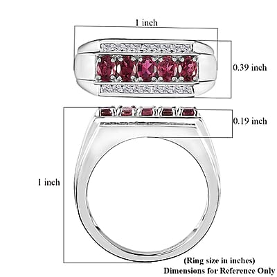 Ouro Fino Rubellite and Moissanite Men's Ring in Platinum Over Sterling Silver (Size 10.0) 1.25 ctw